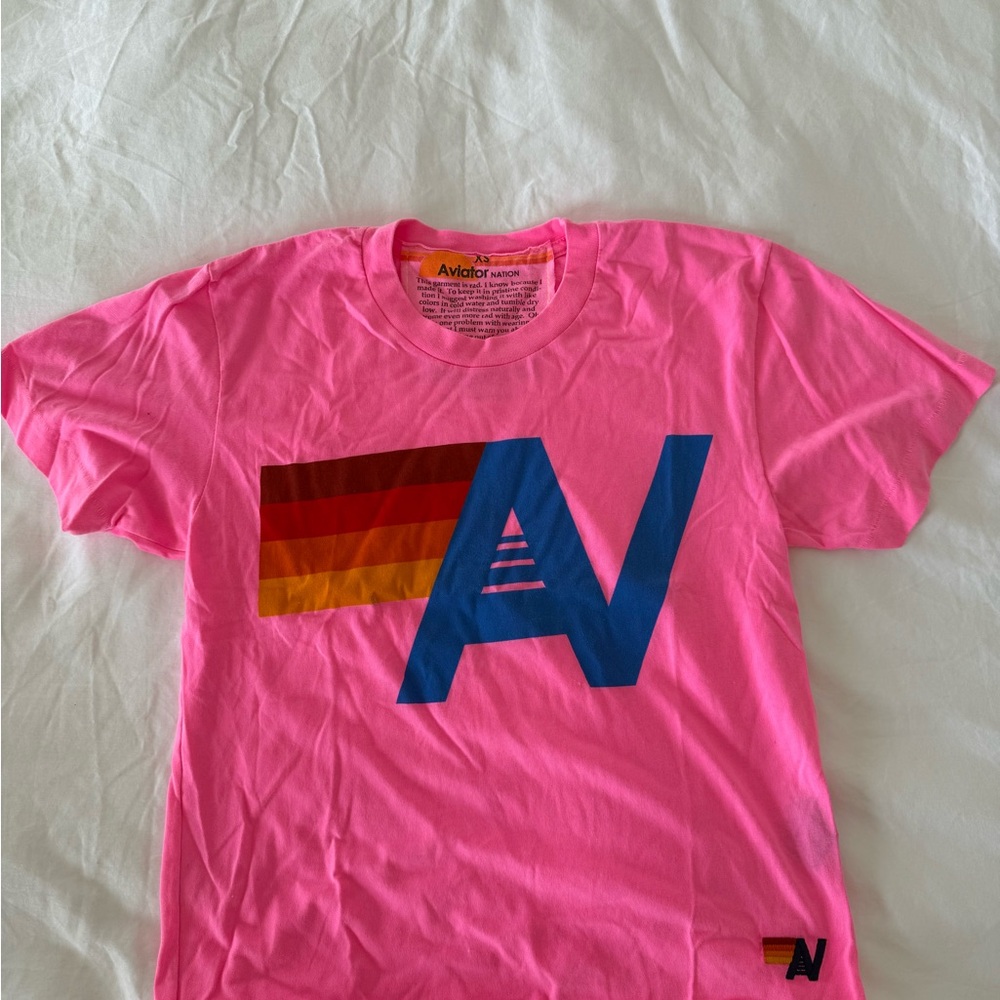 Aviator Nation Pink Tee with Blue and Red Graphic